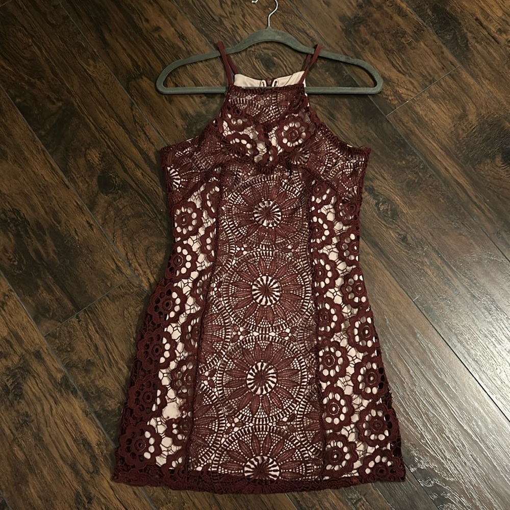 Francesca’s lace overlay mini dress